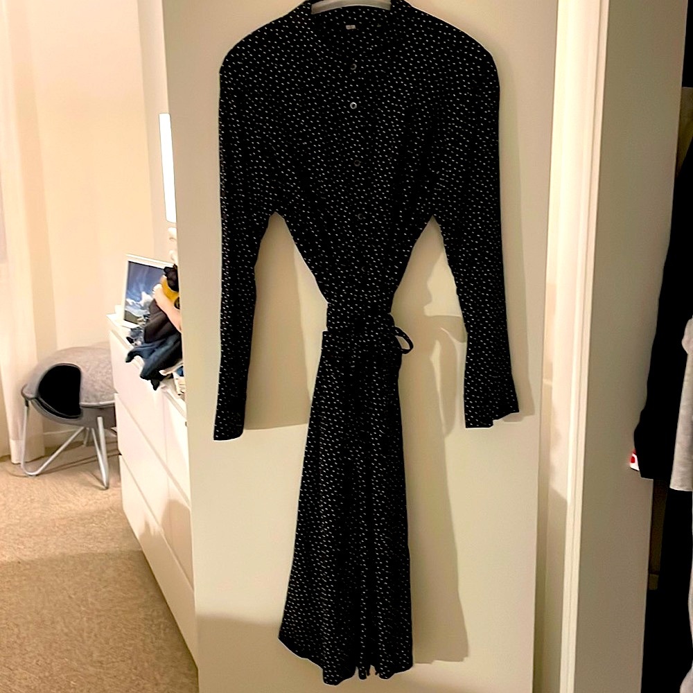 NWOT Uniqlo black polka dot shirt dress size L